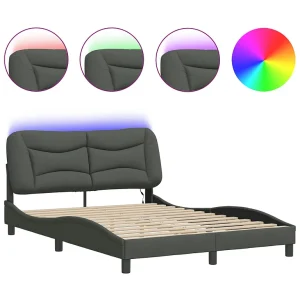 Bedframe met LED-verlichting stof donkergrijs 140×200 cm Bedframe met LED-verlichting stof donkergrijs 140×200 cm