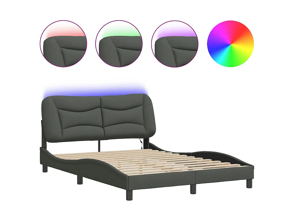 Bedframe met LED-verlichting stof donkergrijs 140x200 cm