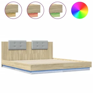 Bedframe met hoofdbord en LED sonoma eikenkleurig 200×200 cm