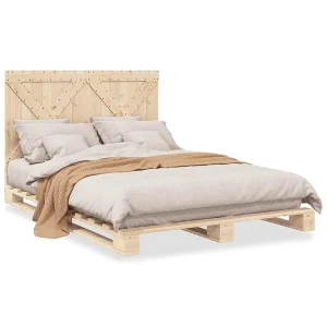 Bedframe met hoofdbord massief grenenhout wit 140×200 cm