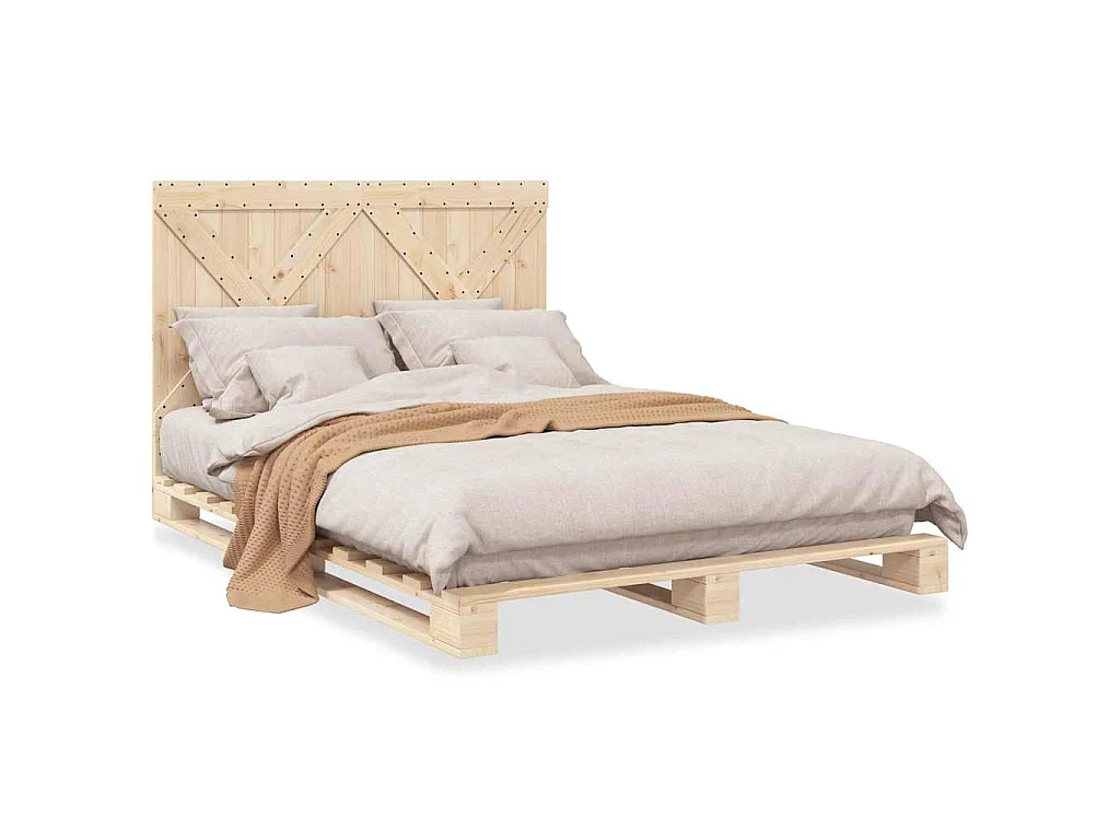Bedframe met hoofdbord massief grenenhout wit 140x200 cm