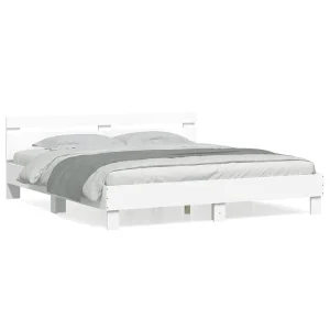 Bedframe met hoofdbord bewerkt hout wit 160×200 cm Bedframe met hoofdbord bewerkt hout wit 160×200 cm
