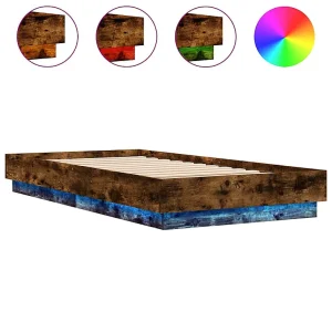 Bedframe met LED-verlichting gerookt eikenkleurig 75×190 cm Bedframe met LED-verlichting gerookt eikenkleurig 75×190 cm