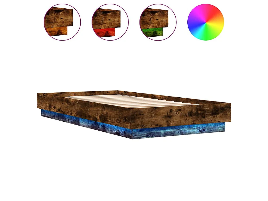 Bedframe met LED-verlichting gerookt eikenkleurig 75x190 cm