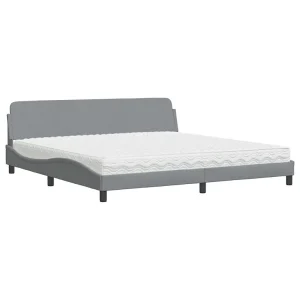 Bed met matras stof lichtgrijs 200×200 cm Bed met matras stof lichtgrijs 200×200 cm
