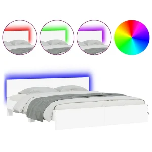 Bedframe met hoofdeinde en LED-verlichting wit 200×200 cm Bedframe met hoofdeinde en LED-verlichting wit 200×200 cm