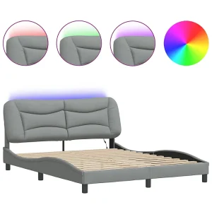 Bedframe met LED-verlichting stof lichtgrijs 160×200 cm Bedframe met LED-verlichting stof lichtgrijs 160×200 cm