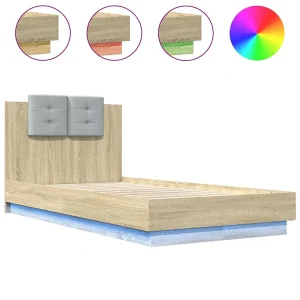 Bedframe met hoofdbord en LED sonoma eikenkleurig 90×190 cm