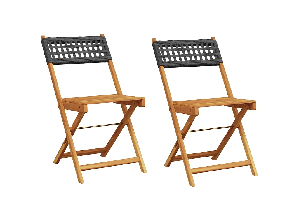 Bistrostoelen 2 st massief acaciahout en poly rattan zwart