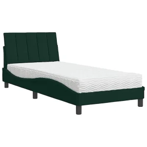 Bed met matras "Hanko" fluweel donkergroen 90×200 cm