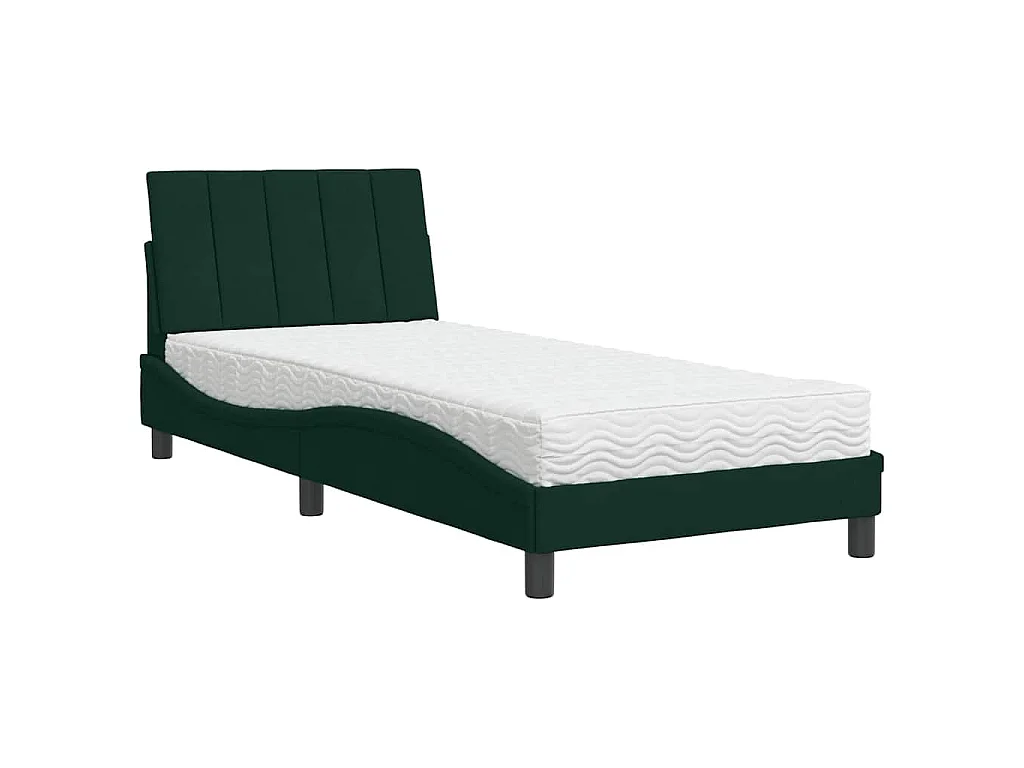 Bed met matras "Hanko" fluweel donkergroen 90x200 cm
