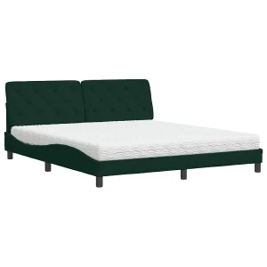 Bed met matras fluweel donkergroen 180×200 cm Bed met matras fluweel donkergroen 180×200 cm