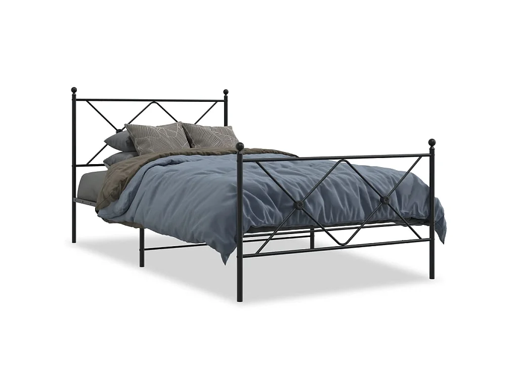 Bedframe met hoofd- en voeteneinde metaal zwart 107x203 cm