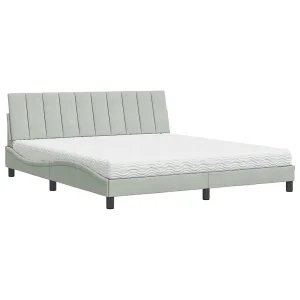 Bed met matras "Hanko" fluweel lichtgrijs 180×200 cm