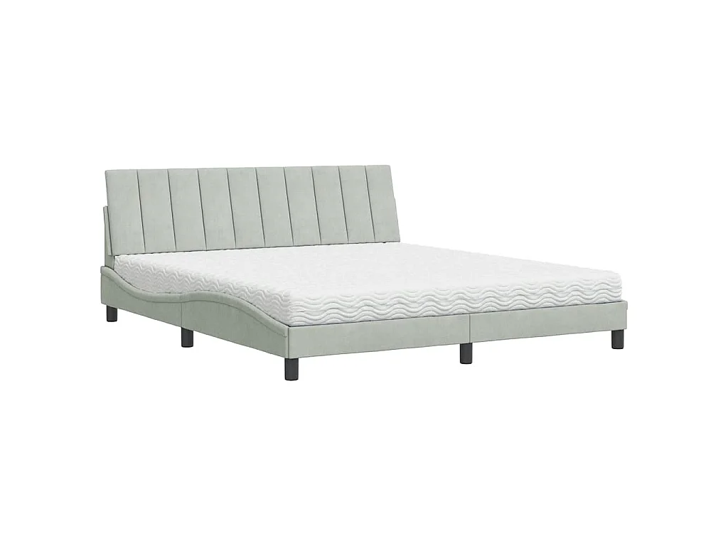 Bed met matras "Hanko" fluweel lichtgrijs 180x200 cm
