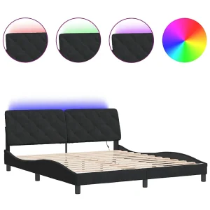 Bedframe met LED-verlichting fluweel zwart 180×200 cm Bedframe met LED-verlichting fluweel zwart 180×200 cm