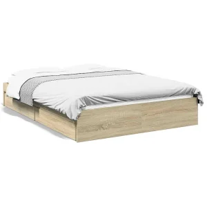 Bedframe met lades bewerkt hout sonoma eikenkleurig 120×200 cm Bedframe met lades bewerkt hout sonoma eikenkleurig 120×200 cm