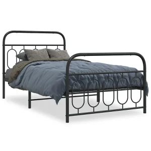 Bedframe met hoofd- en voeteneinde metaal zwart 107×203 cm Bedframe met hoofd- en voeteneinde metaal zwart 107×203 cm