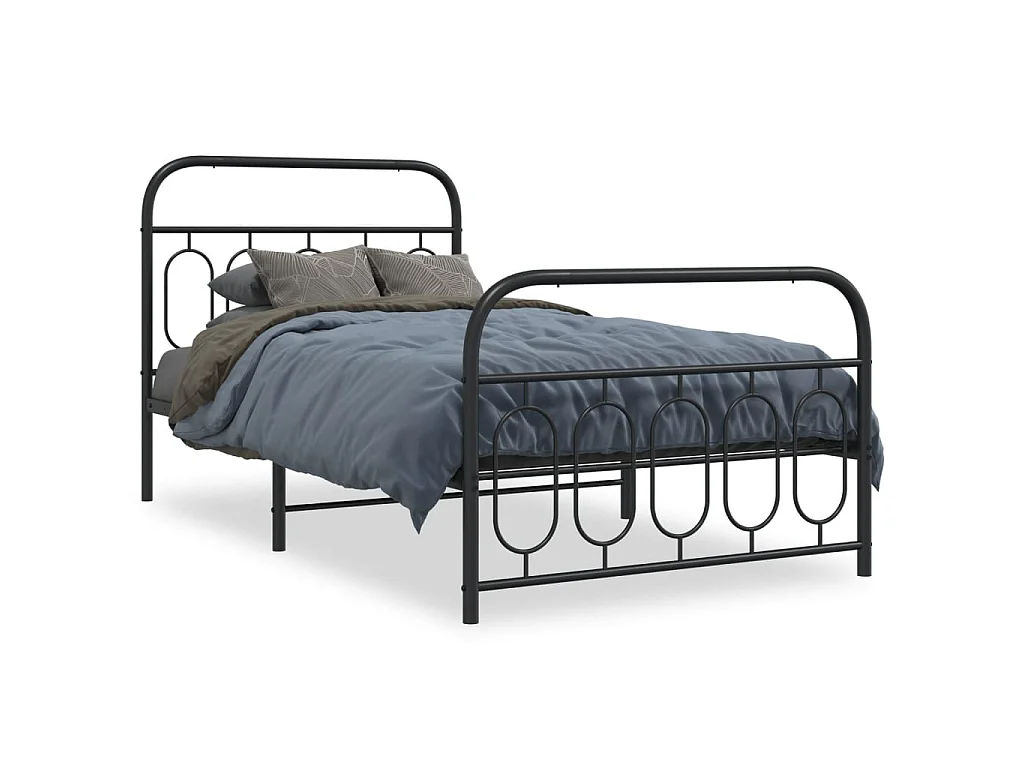 Bedframe met hoofd- en voeteneinde metaal zwart 107x203 cm