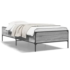 Bedframe bewerkt hout en metaal grijs sonoma eiken 75×190 cm Bedframe bewerkt hout en metaal grijs sonoma eiken 75×190 cm