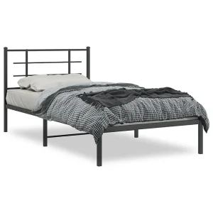 Bedframe met hoofdbord metaal zwart 107×203 cm Bedframe met hoofdbord metaal zwart 107×203 cm