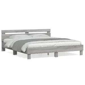 Bedframe met hoofdeinde bewerkt hout grijs sonoma 180×200 cm Bedframe met hoofdeinde bewerkt hout grijs sonoma 180×200 cm
