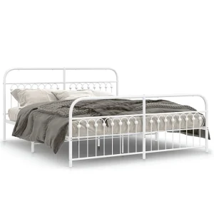 Bedframe met hoofd- en voeteneinde metaal wit 183×203 cm Bedframe met hoofd- en voeteneinde metaal wit 183×203 cm