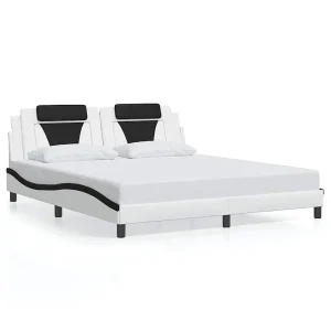 Bedframe met hoofdbord kunstleer wit en zwart 180×200 cm Bedframe met hoofdbord kunstleer wit en zwart 180×200 cm