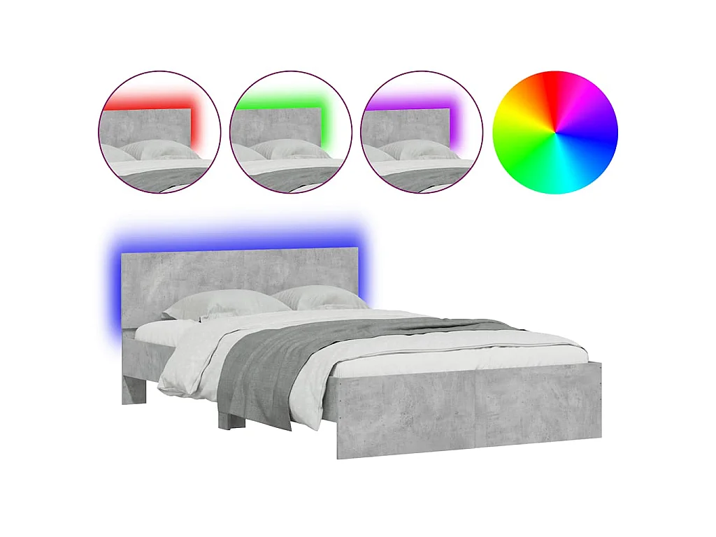 Bedframe met hoofdeinde en LED betongrijs 140x190 cm