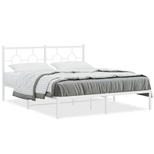 Bedframe met hoofdbord metaal wit 160×200 cm Bedframe met hoofdbord metaal wit 160×200 cm