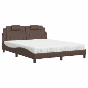 Bed met matras kunstleer bruin 160×200 cm Bed met matras kunstleer bruin 160×200 cm