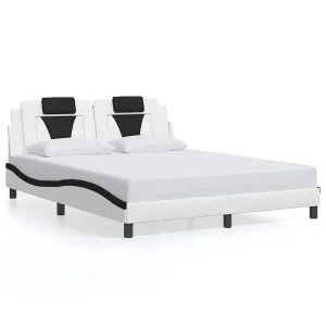 Bedframe met hoofdbord kunstleer zwart en wit 160×200 cm