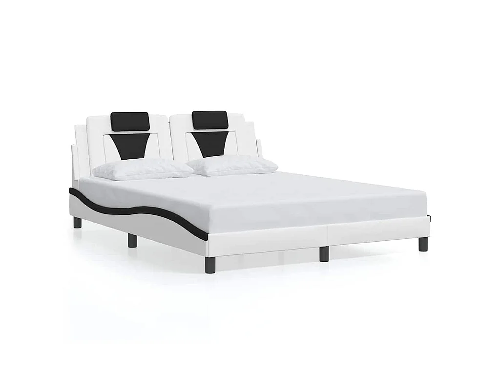 Bedframe met hoofdbord kunstleer zwart en wit 160x200 cm