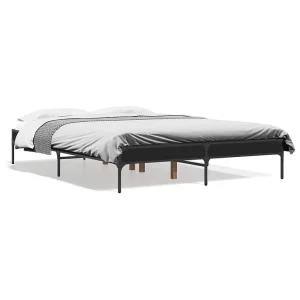 Bedframe bewerkt hout metaal zwart 135×190 cm Bedframe bewerkt hout metaal zwart 135×190 cm