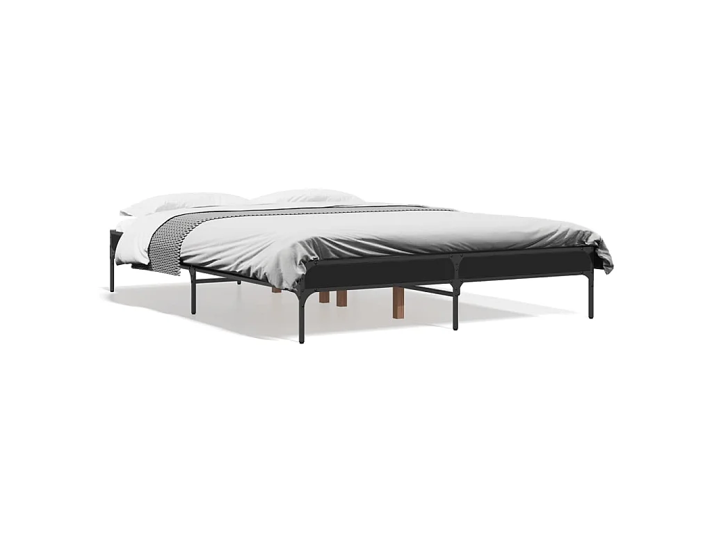 Bedframe bewerkt hout metaal zwart 135x190 cm
