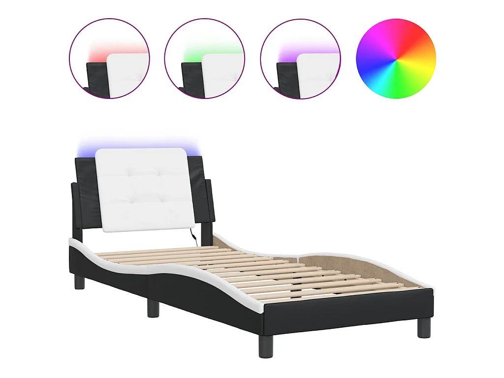 Bedframe met LED-verlichting kunstleer zwart en wit 90x200 cm