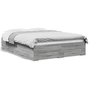 Bedframe met lades bewerkt hout grijs sonoma eiken 120×200 cm Bedframe met lades bewerkt hout grijs sonoma eiken 120×200 cm