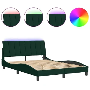 Bedframe met LED zonder matras "Hanko" fluweel donkergroen 120×200 cm Bedframe met LED zonder matras "Hanko" fluweel donkergroen 120×200 cm