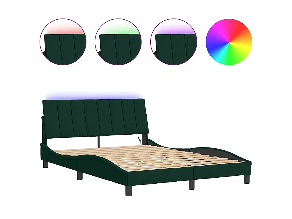 Bedframe met LED zonder matras "Hanko" fluweel donkergroen 120x200 cm
