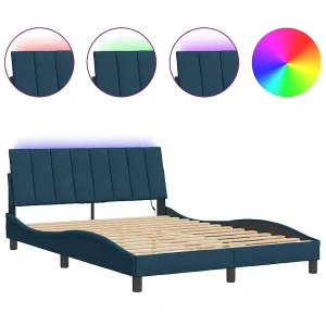 Bedframe met LED zonder matras "Hanko" fluweel blauw 140×190 cm Bedframe met LED zonder matras "Hanko" fluweel blauw 140×190 cm