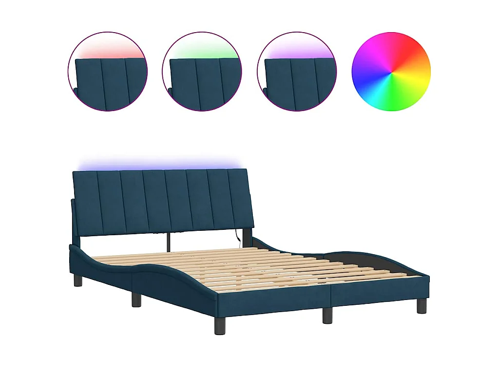 Bedframe met LED zonder matras "Hanko" fluweel blauw 140x190 cm