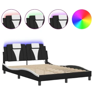 Bedframe met LED-verlichting kunstleer zwart en wit 120×200 cm Bedframe met LED-verlichting kunstleer zwart en wit 120×200 cm