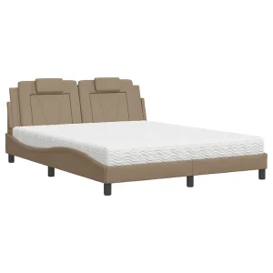 Bed met matras kunstleer cappuccinokleurig 160×200 cm Bed met matras kunstleer cappuccinokleurig 160×200 cm