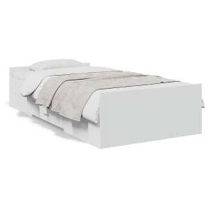 Bedframe met lades bewerkt hout wit 75×190 cm Bedframe met lades bewerkt hout wit 75×190 cm