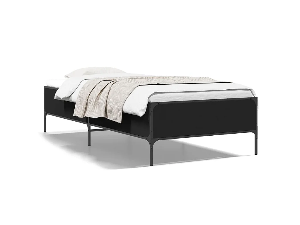 Bedframe bewerkt hout en metaal zwart 100x200 cm