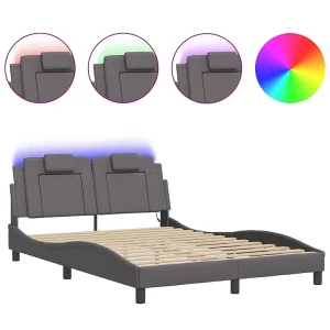 Bedframe met LED-verlichting kunstleer grijs 140×190 cm Bedframe met LED-verlichting kunstleer grijs 140×190 cm