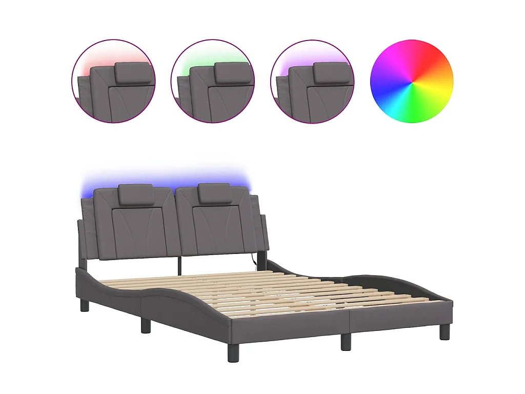 Bedframe met LED-verlichting kunstleer grijs 140x190 cm