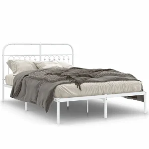 Bedframe met hoofdbord metaal wit 140×200 cm Bedframe met hoofdbord metaal wit 140×200 cm