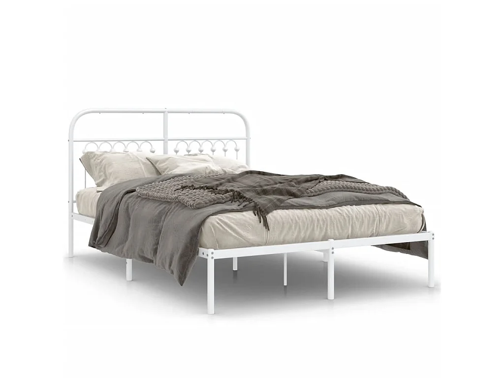 Bedframe met hoofdbord metaal wit 140x200 cm