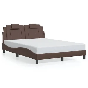 Bedframe met hoofdbord kunstleer bruin 140×190 cm Bedframe met hoofdbord kunstleer bruin 140×190 cm